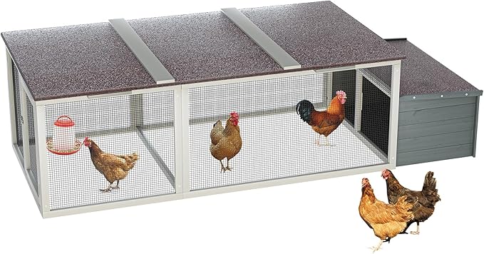 20.93ft² Large Wooden Chicken Coop with Run and Nesting Box – Outdoor Hen House with Weatherproof Asphalt Roof, Secure Wire Enclosure & Easy-Clean Design for 3–4 Chickens Gray