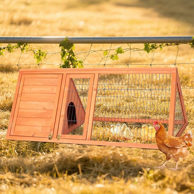Wooden Chicken Coop, Quail Cage,Small Rabbit Hutch Cage Hybrid - A-Frame Design with Water-Resistant Slanted Roof &Ventilated Wire Run - TenaoVilleux (Natural Wood)