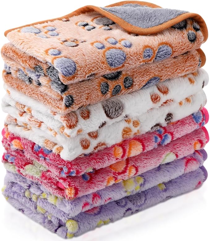 Reginary 4 Pcs Waterproof Guinea Pig Blankets Washable Small Animal Fleece Bedding Absorbent Guinea Pig Cage Liners Reusable Pet Pee Pad Sleep Mat for Hamster Ferret(Paw Print,24 x 47 Inch)
