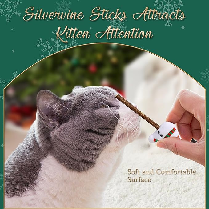 Christmas Catnip Toys Cat Chew Toy, 3Pcs Silvervine Sticks for Cats, Soft Plush Teething Chew Toy, Kitten Catnip Toys for Cats Exercise, with Gift Box