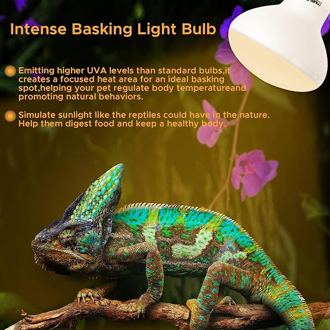 Reptile Heat Lamp 2Pack 50W Reptile Sun Lamp Self-Ballasted Vapor Basking Spot Lamp/Bulb/Light for Reptile and Amphibian E26