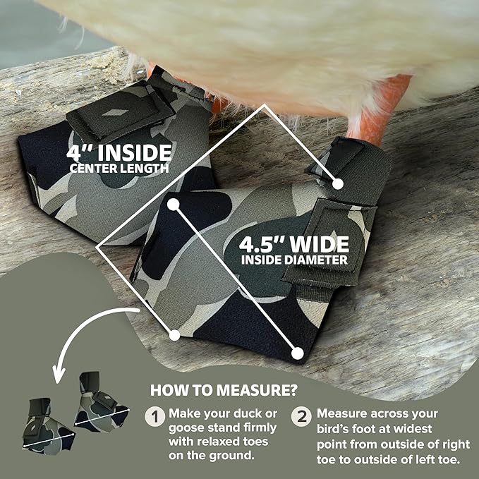 Duck Shoes for Injured Feet – Protective Neoprene Footwear for Ducks, Protective Shoes for Birds with Injured feet, Bumblefoot Relief - Large, 4.5” Max. Inside Width - Gray Camouflage