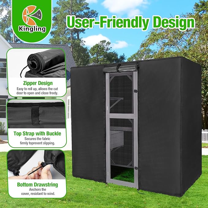 Kingling Outdoor Cat House Cover Weatherproof, Thermal Covers for Outdoor Cat House Catio Cat Cage Cover Winter for Large Cat Catio 4 Tiers Pet Enclosures House (Cover Only)- 77 "L x 36 "W x 70 "H