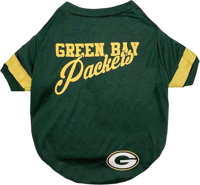Green Bay Packers Dog & Cat T-Shirt, Large. NFL Team Football Shirt. New Stripe Design, Durable & Cute Sports PET TEE Outfit