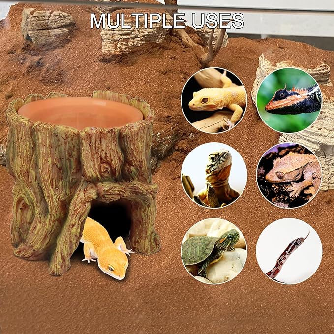 NANEEZOO Reptile Hide Cave 2 in 1 Reptile Humid Cave with Terracotta Water Basin Moisture Keeping and Shedding Help for Reptile Amphibians Leopard Gecko