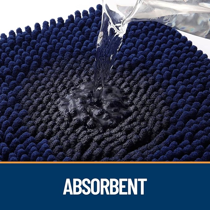 OLANLY Dog Door Mat Set 2-Piece 36x24, Absorbs Moisture and Dirt, Absorbent Non-Slip Washable Doormat, Quick Dry Chenille Mud Mat for Dogs, Entry Indoor Entryway Carpet for Inside Floor, Navy Blue