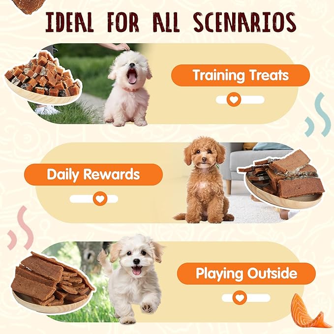 PAWUP Salmon Fillet Dog Treats, Salmon Jerky with Fish Skin, Healthy High Protein Snacks, Natural Omega 3-6, Low in Fat with Taurine,12.5oz (Smoked Flavor)