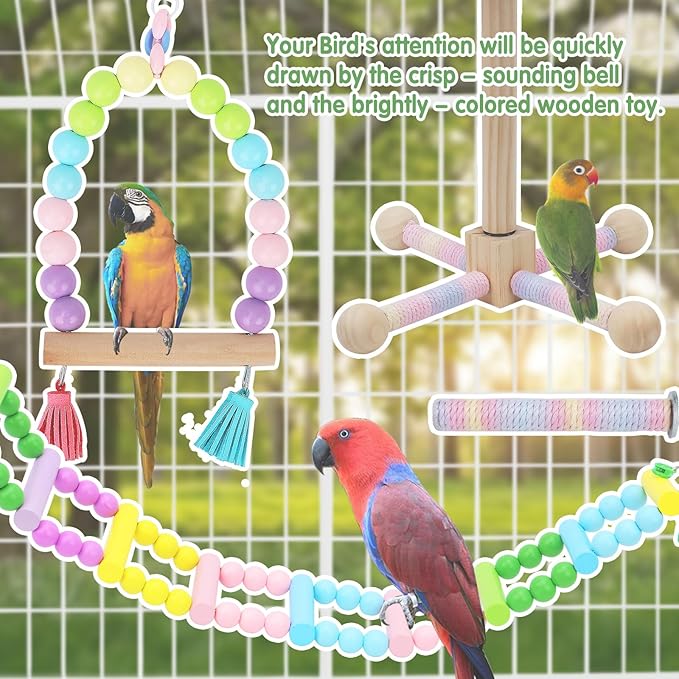 4 Pcs Parakeet Toys,Colorful Bird cage Accessories,Bird Swing,Chewing Wooden Perch, Bird Toy for Parakeets,Cockatiel