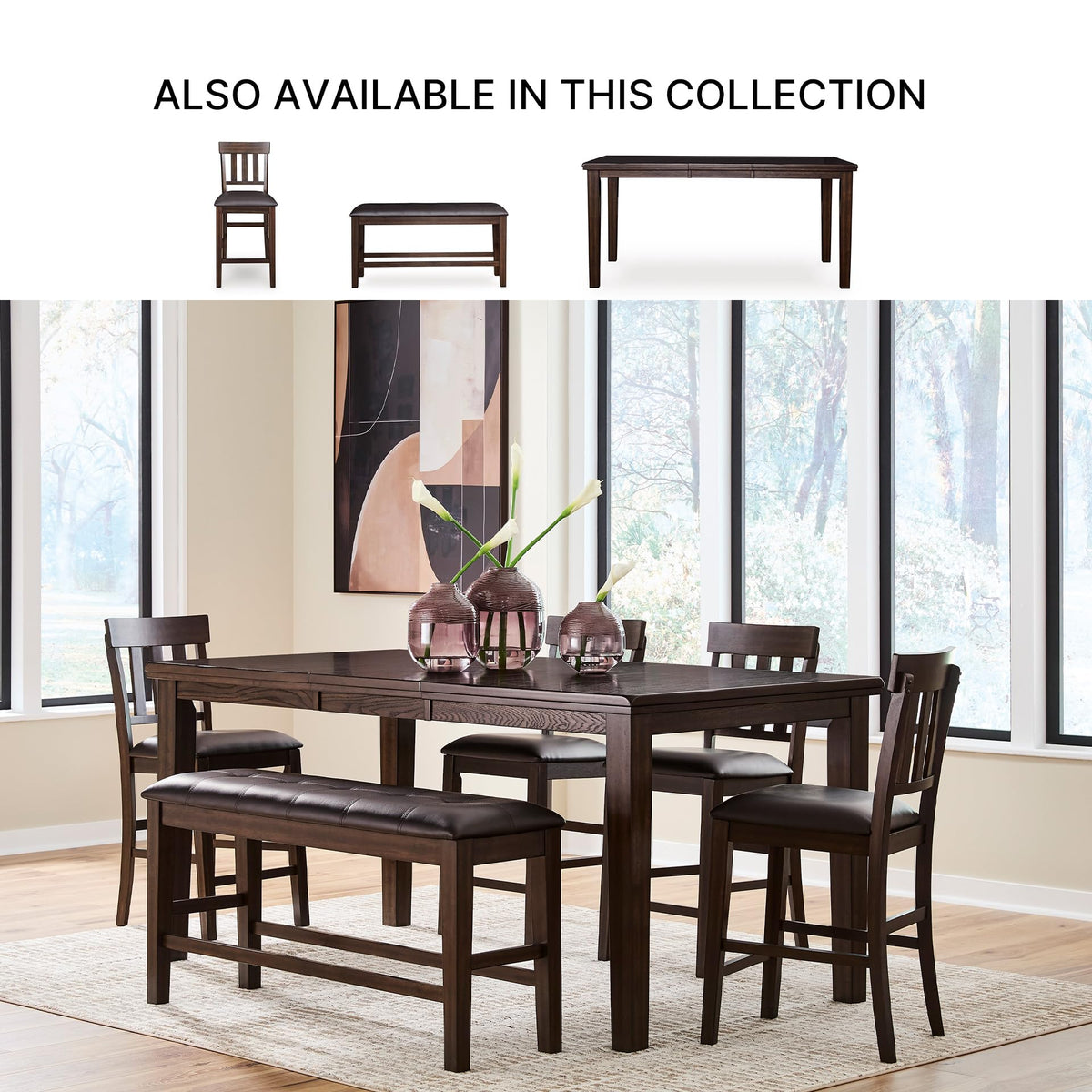 Wood Counter Height Extendable Dining Table