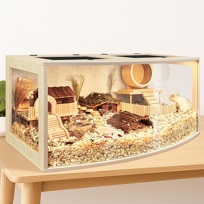 Prolee Hamster Cage Chew Proof Wood, Hamsters Enclosure Openable Top with Curved Design,Waterproof Small Animals Cage with Acrylic Sheets for Gerbils,Hamster Habitat(40 Inches)