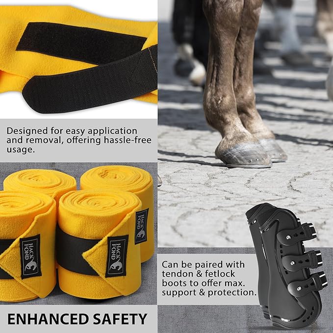 Horse Polo Leg Wraps, 10' Long Fleece Polo Wraps for Horses Set of 4, Horse Leg Bandages Stable Supplies Equestrian Boots Horse Leg Protection Mustard Yellow