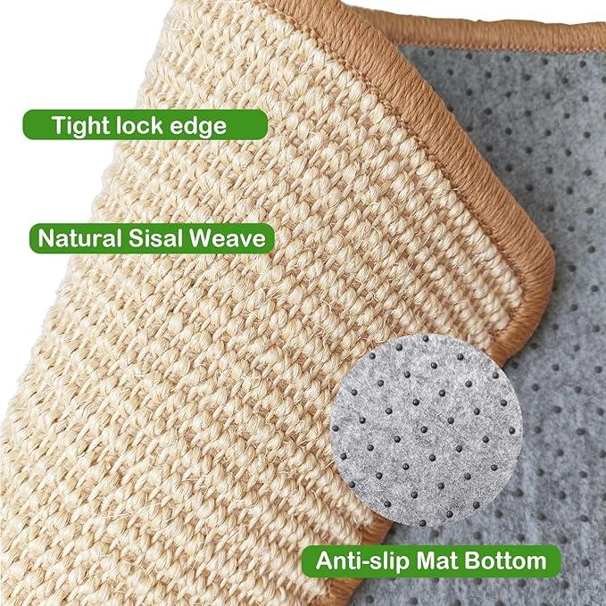 Rabbit Scratching Pad, 16 x 12 Inch Natural Sisal Bunny Scratch Mat Scratcher Mats Claws and Teeth Care for Biting Sleeping Nesting Small Animal Bedding Bed Play Toy (Beige+Brown, 2Pcs)