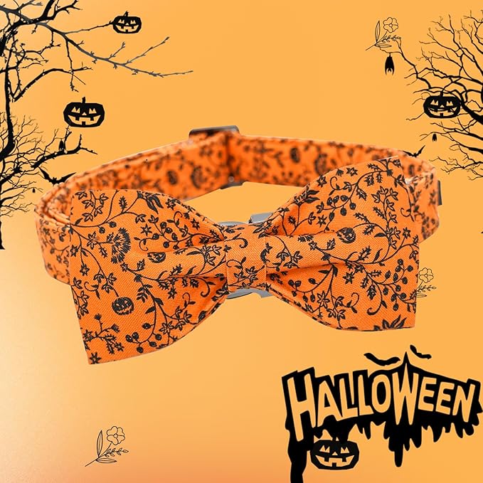 Halloween Dog Collar, Pet Collar Bow Pumpkin Collars Girl Boy Holiday Pet Collar Gift Bow Cute Soft Puppy Collars for Medium Dogs