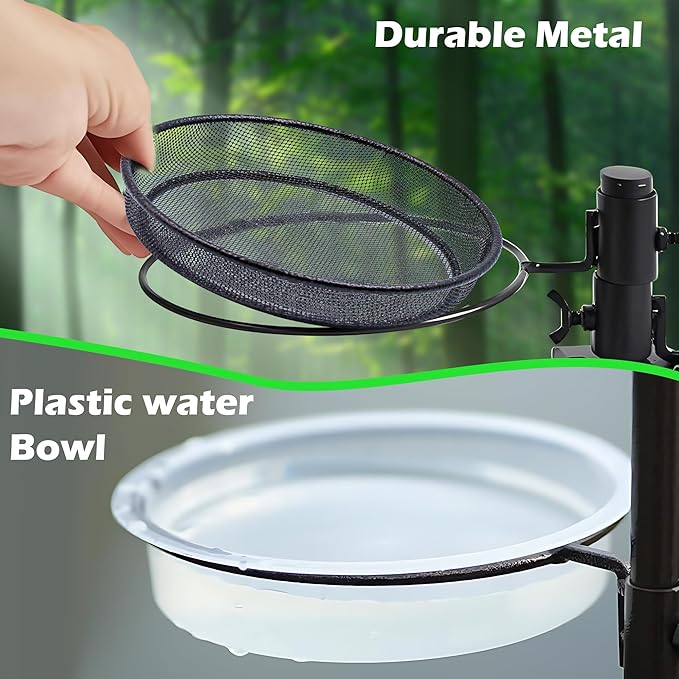 Bird Feeder Station with Metal Mesh Tray and Water Bowl for Outdoor Deck Railing Feeder Platform, Bird Bath and Bowl Replacement Accessory