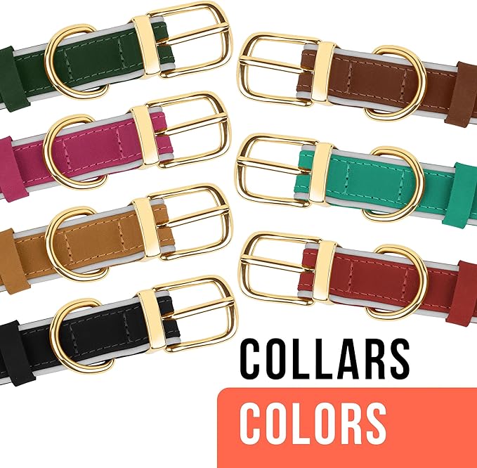 OOPSDOGGY Reflective Geniune Leather Airtag Dog Collar Soft Padded Collars for Small Medium Large Breed Dogs Puppy, 4 Sizes, 7 Colors (Camel, Medium, 12"-15")