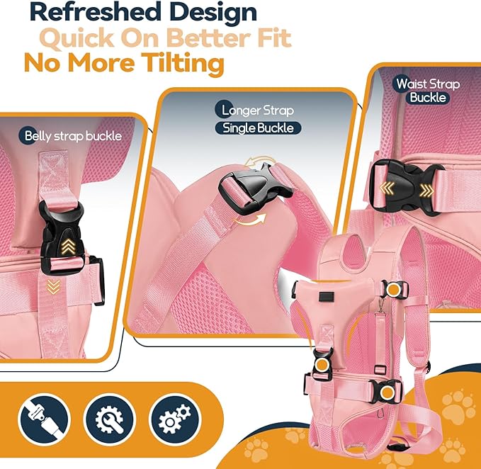Pet Dog Front Carrier Backpacks, Legs Out Secure-Fit Dog Front Carrier for Small Dogs Up to 17 lbs, Adjustable Hands Free Pet Chest Carrier for Hiking Cycling (M, Pink)