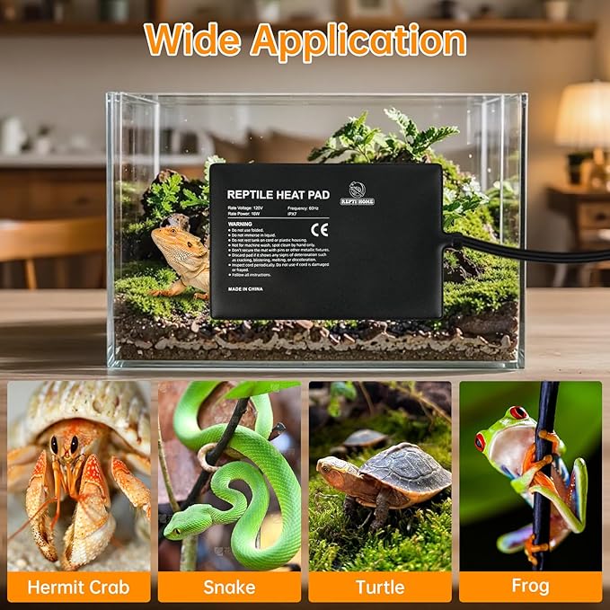 Reptile Heat Pad with Digital Thermostat, Under Tank Terrrarium Heat Mat 16W 8 * 12 Inch, Temperature Controller Heating Pad for Reptile, Turtles, Lizards, Snake, Hermit Crab, Frogs
