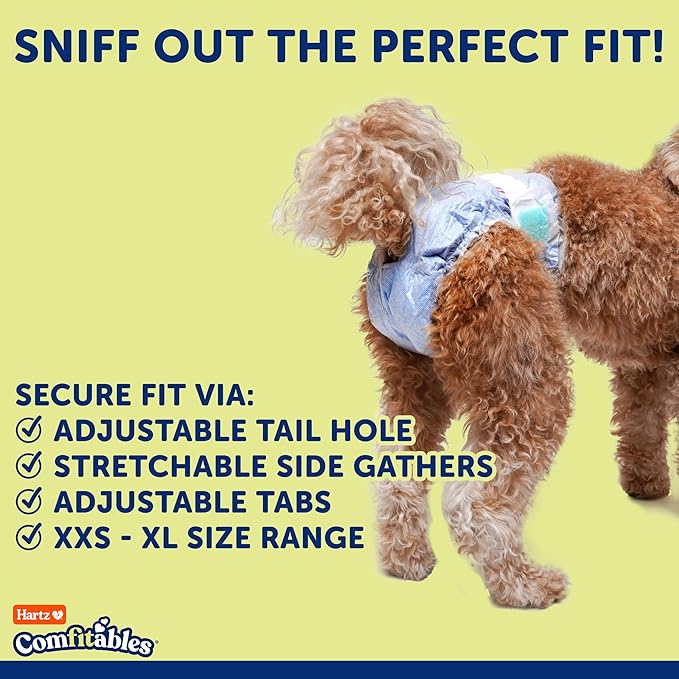 New! Hartz® Comfitables® Disposable Dog Diapers, Size Small 12 Count, Comfortable & Secure Fit, Easy to Put On, Super Absorbent Male and Female Diaper