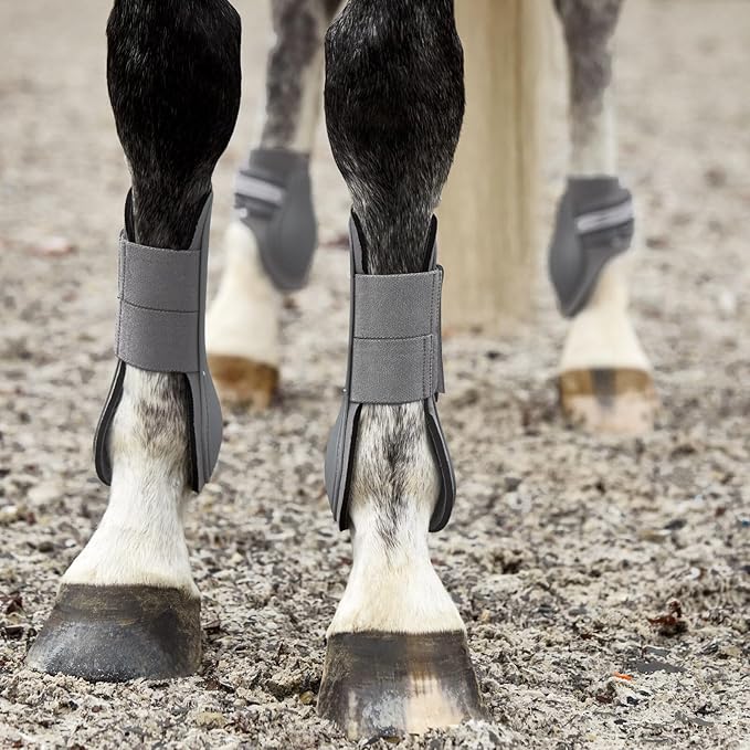 HORZE Adepto Open Front Tendon Boots | Durable Shell with Neoprene Lining - Steel Grey - Horse