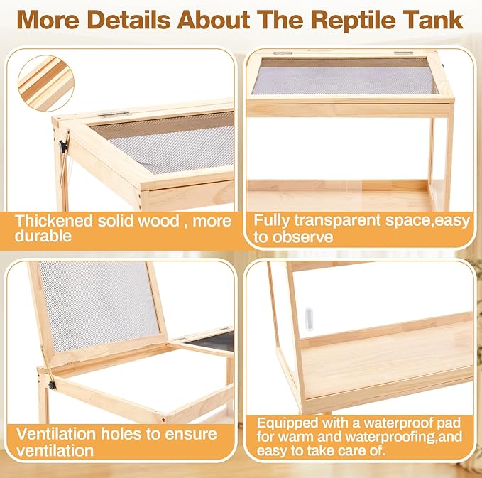47" L×20" W×20" H Bearded Dragon Tank (up to 79 Gallons) with Legs – Reptile Enclosure, Lizard Terrarium with Sliding Door & Metal Mesh Top, Suitable for Reptiles, Snakes, Hamsters