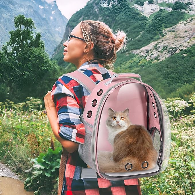 Cat Carrier Backpack, Pet Carrier Backpack Front Pack for Small Medium Cat Puppy Dog Carrier Backpack Bag Space Capsule, Airline-Approved Pet Carrier for Travel Hiking Walking Camping (Pink)