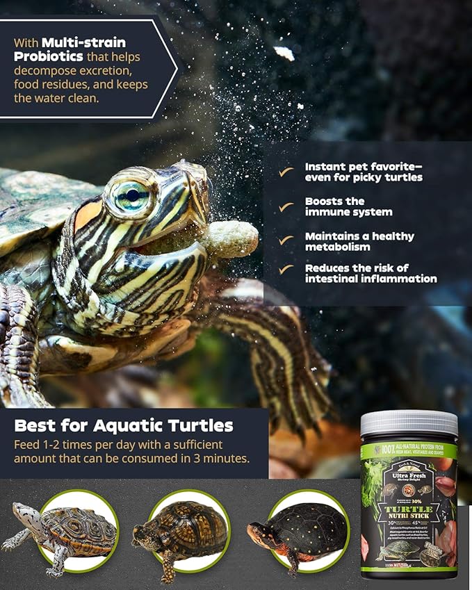 Ultra Fresh - Turtle Nutri Stick, Wild Sword Prawn, Calcium & Vitamin D Enriched Aquatic Turtle Food with Probiotics for Picky Turtles, Made from All Natural Ingredients 35.27oz