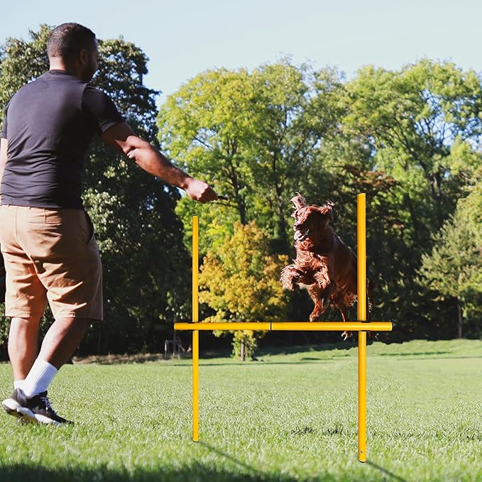 TNZMART 2.6 FT Dog Agility Obstacle Course Backyard Set with Wave Poles, Adjustable Hurdles and Jump Ring, Training Exercise Equipment for Dogs (Pack of 6 Yellow)