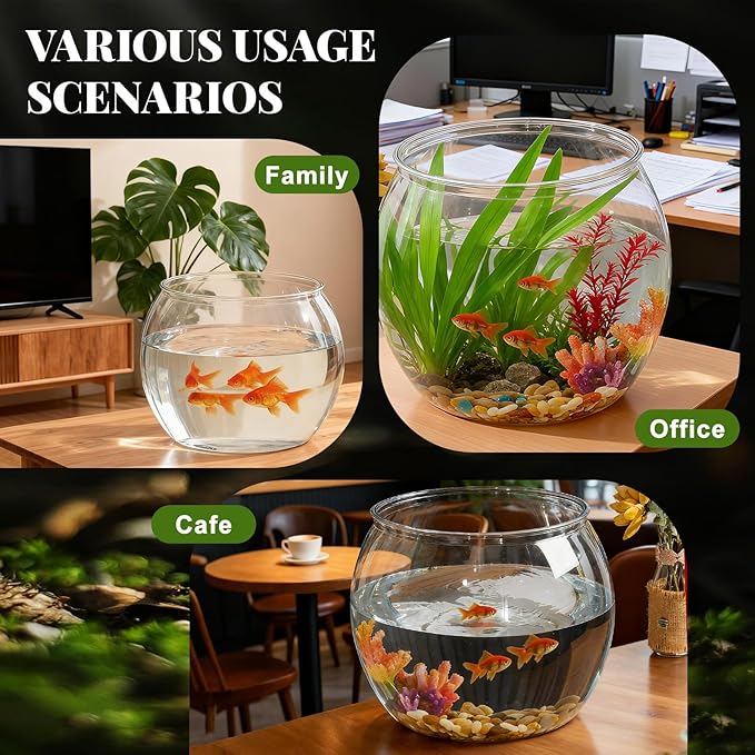 Geelin 1 Gallon Plastic Fish Tank Large Bowl Shatterproof with Crystal Clear Clarity for Terrarium, Flower Vase Centerpiece Gift for Fish Lovers(Round)