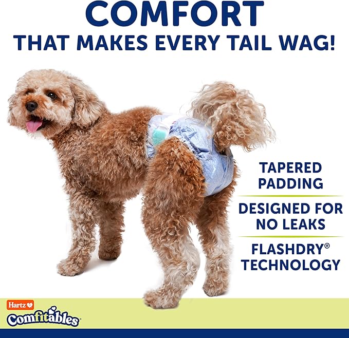 New! Hartz® Comfitables® Disposable Dog Diapers, Size XXS 42 count, Comfortable & Secure Fit, Easy to Put On, Super Absorbent Male and Female Diaper