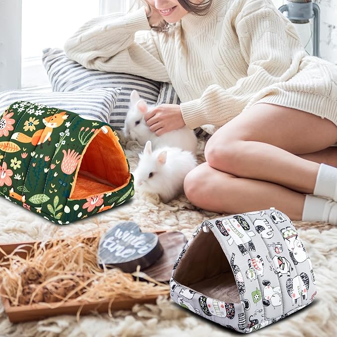 4 Pcs Guinea Pig Hideout, Guinea Pig Bed Tunnel, Rabbit Washable Small House Cage Accessories for Bunny Hedgehog Mouse Chinchillas Hamsters Ferrets Bearded Dragons Rats (Wonder Tale,7.9 in)