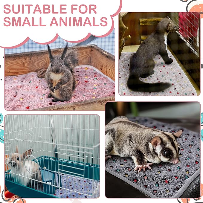 Tudomro 8 Pcs Guinea Pig Blankets Absorbent Washable Animal Fleece Bedding Cage Liners Waterproof Reusable Pet Pee Sleep Mat Pad Cover for Chinchilla Hamster Ferret(Dot,35 x 24 Inch)