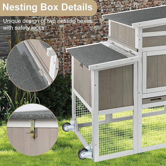 Chicken Coop Chicken House Outdoor with 3 Perches, Nesting Box and Removable Tray Hen House Rabbit Hutch Chicken Poultry Cage with Ramp Run for Garden Backyard