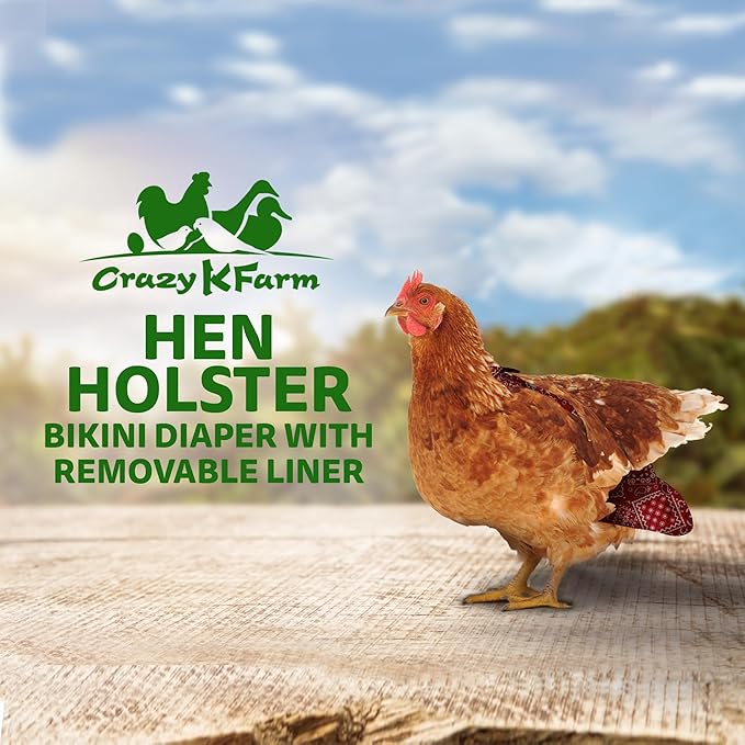 Hen Holster Bikini Diaper, Bird Diaper & Harness for Hens, Roosters, Ducks - with Removable Vinyl Liner, Adjustable Fit for Outdoor Adventures & Indoor Use - Easy to wear - S/M, Red Bandana