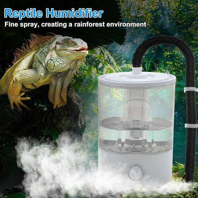 Reptile Fogger, 4L Top Fill Adjustable Mister Tank, Reptile Humidifier for Terrariums and Paludarium, Enhances Humidity Control, White, 1 Set