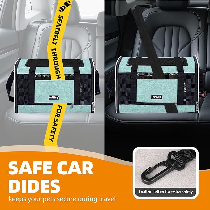 Cat Carrier Soft-Sided Travel Bag for Medium to Large Cats Over 15lbs, Small Dog Carrier Crate Top Entry Breathable Mesh Puppy 12 Pounds, Pet Rabbit Carrying Cage Kennel Collapsible Teal