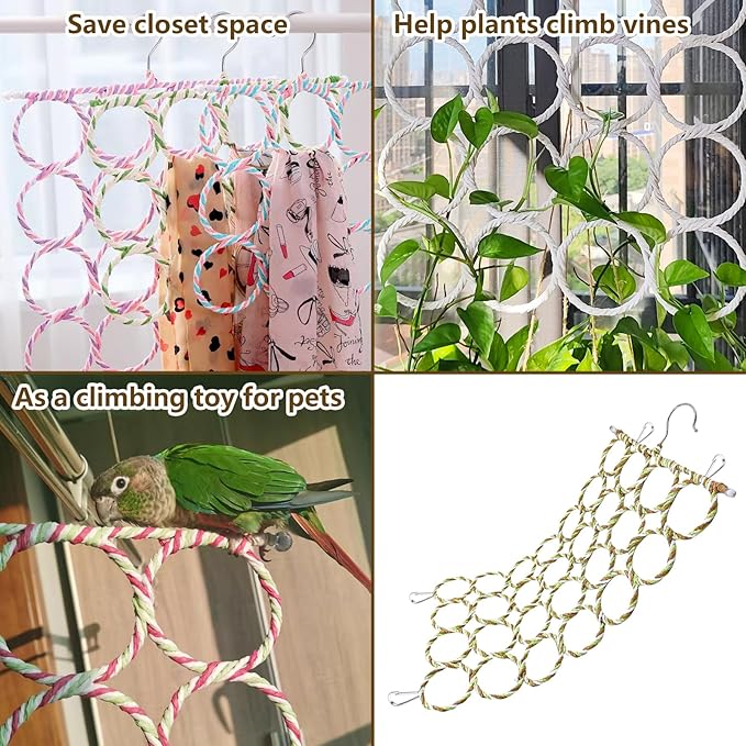 Bird Swing Climbing Rope Net Toys 14" x 24" Parakeet Hemp Rope Perch Swing Ladder Bridge Hanging Hammock Small Animal Activity Toy for Parrot Lovebirds Hamster Mice Rat Ferret (Random Color)(2 Pcs)