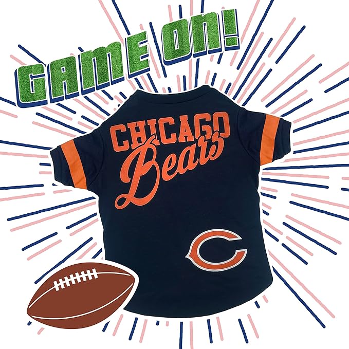 Pets First NFL Chicago Bears T-Shirt for Dogs & Cats, Large. Football Dog Shirt for NFL Team Fans. New & Updated Fashionable Stripe Design, Durable & Cute Sports PET TEE Outfit (CHI-4146-LG)