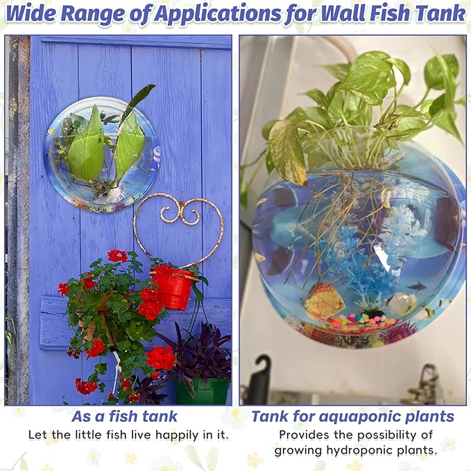 kathson Acrylic Wall Hanging Fish Bowl Wall Mounted Fish Tank Planter Fish Bubble Hanging Aquarium Hydroponic Plant Pot Betta Fish Tank Bowl for Home Decor Pot Decoration Planter (6.69 in)