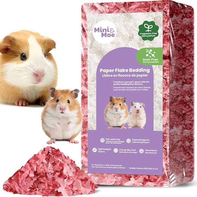 mini&moe Hamster Bedding 25 Liters: Dust-Free and Odor Control Moisture Absorbent Natural Paper Small Pet Bedding - for Guinea Pigs, Hamsters, Rabbits, and Small Animal