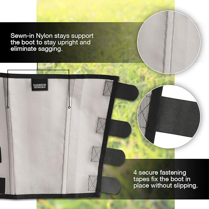 Harrison Howard Loose Fitting Fly Boots UV-Protective Extra Tough Mesh Ventilated Four Fasteners Stay-on Design Protect Horse Legs & Stomp-Reducing Set of 4 Silver Grey Yearling