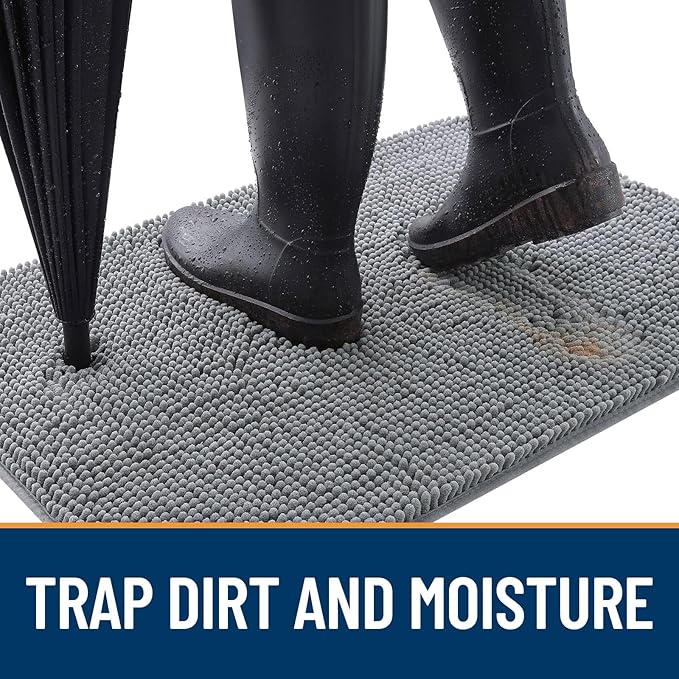 OLANLY Dog Door Mat Set 4-Piece 24x16, Absorbs Moisture and Dirt, Absorbent Non-Slip Washable Doormat, Quick Dry Chenille Mud Mat for Dogs, Entry Indoor Entryway Carpet for Inside Floor, Grey