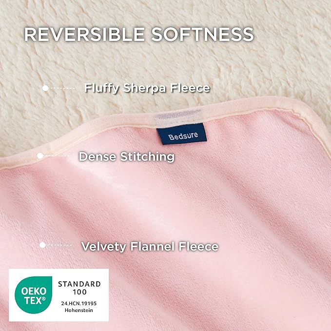 Bedsure Waterproof Blanket for Bed - Sherpa Fleece Waterproof Dog Blankets for Large Dogs, Pet Blankets for Bed/Couch/Dog Crate, Soft Plush Reversible Furniture Protector, Queen Size, 90"x86", Pink