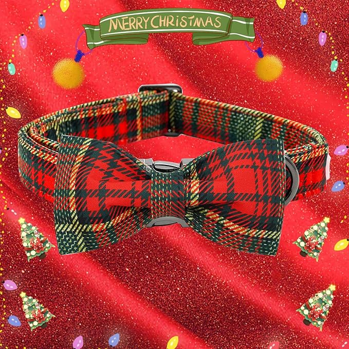 Dog Collar - Thanksgiving Turkey Dog Collar Bowtie Gift Soft Bow Adjustable Metal Buckle Pet Collar for Large Dogs