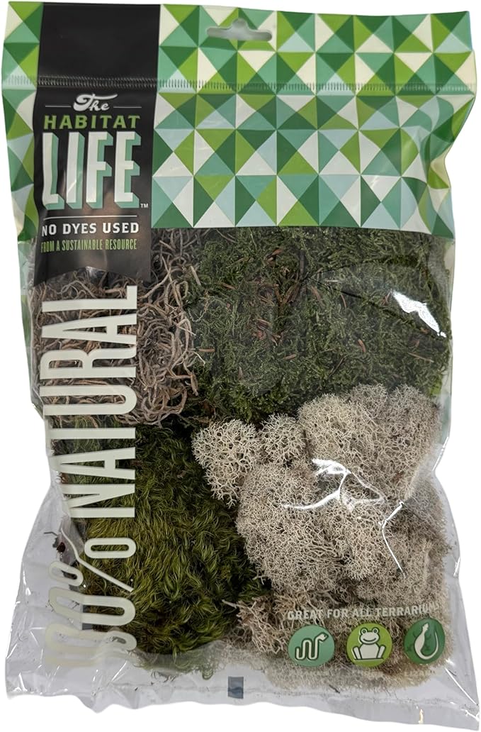 The Habitat Life - Natural Variety Pack - Mix of Reindeer, Mood, Sheet & Spanish Moss - for All Terrariums - Humidity Control - Breathable Bedding - Dye-Free & Safe - Small - 1 Pack