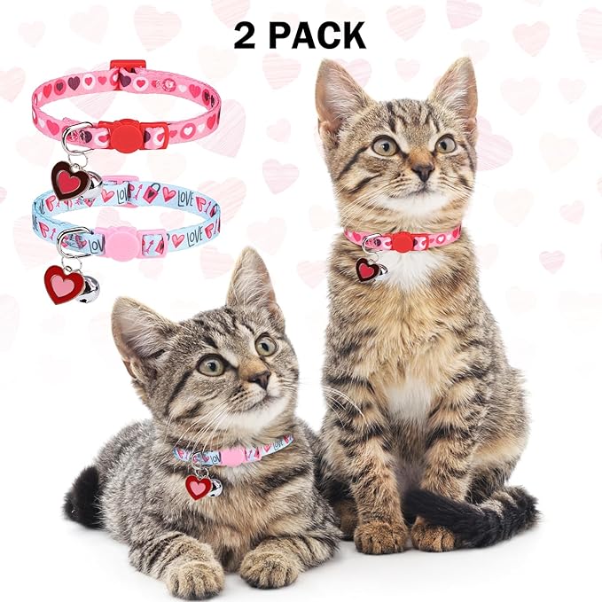Breakaway Cat Collars for Girl Boy Cats, Fall Winter All Weather Cat Collar Personalized Pattern 2 Pack,Cute Classic Safety Buckles and Bells,Adjustable Printed Nylon Colorful Kitten Collar