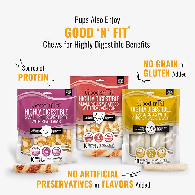 Good 'n' Fun Triple Flavor Mini Rolls, 8 Ounce, Treat Your Small Dog to a Long-Lasting Rawhide Chews