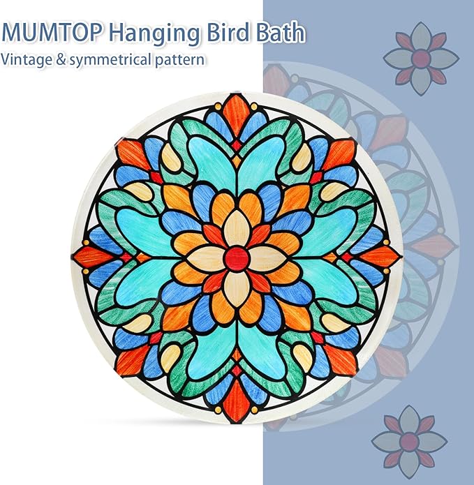 MUMTOP Hanging Bird Bath-Bird Baths for Outdoors - 12 Inch Glass Bird Water Bowl Bird Feeders for Outside, Garden, Lawn Yard Decor