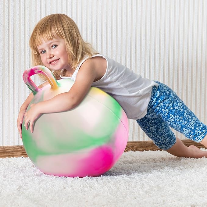 INPODAK Hopper Ball 22 Inch Bouncy Ball with Handle for Kids, Hippity Hop Jumping Bounce Hopping Toy for Boys Girls Ages 7-12 with Pump and Gift Box Great Gift for Birthday Holiday (Pink)