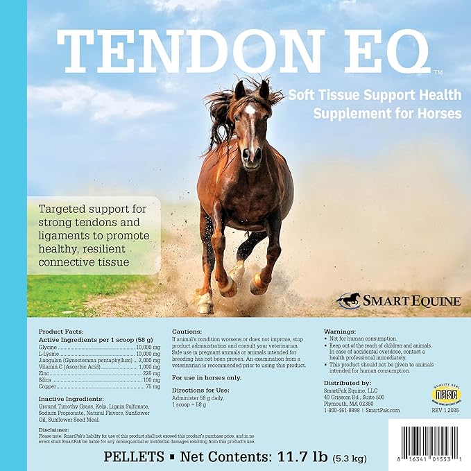 Tendon EQ Pellets | Horse Muscle and Ligament Supplement for Horses | Encourages Resilient Tendons | Includes Glycine, Copper, Zinc, and More | 11.7 lb Bag