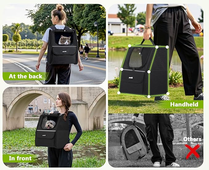 Pecute Cat Backpack Carrier, Expandable Cat Backpack for Cats Dogs up to 11 lbs, Pet Travel Backpack for Small Dogs Medium Cats, Cat Carrier with Ventilated Mesh, Safety Leash, Hiking Outdoor, Black